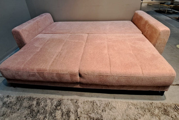 Canapea Extensibila, 3 Locuri, Lada de Depozitare, tapitata cu Stofa, Perne Incluse, Kary Roz, l246xA111xH93 cm (3)