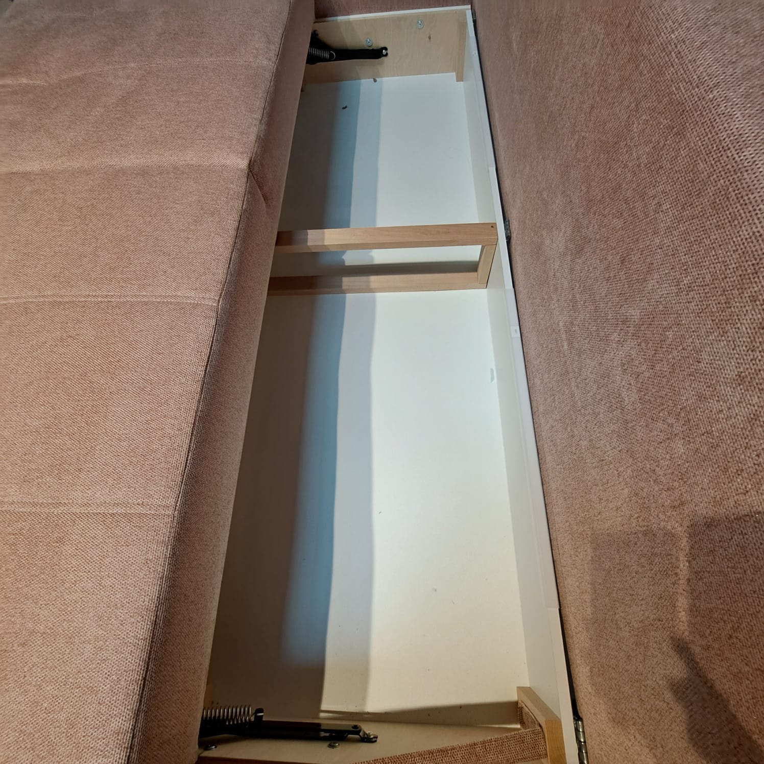 Canapea Extensibila, 3 Locuri, Lada de Depozitare, tapitata cu Stofa, Perne Incluse, Kary Roz, l246xA111xH93 cm (4)