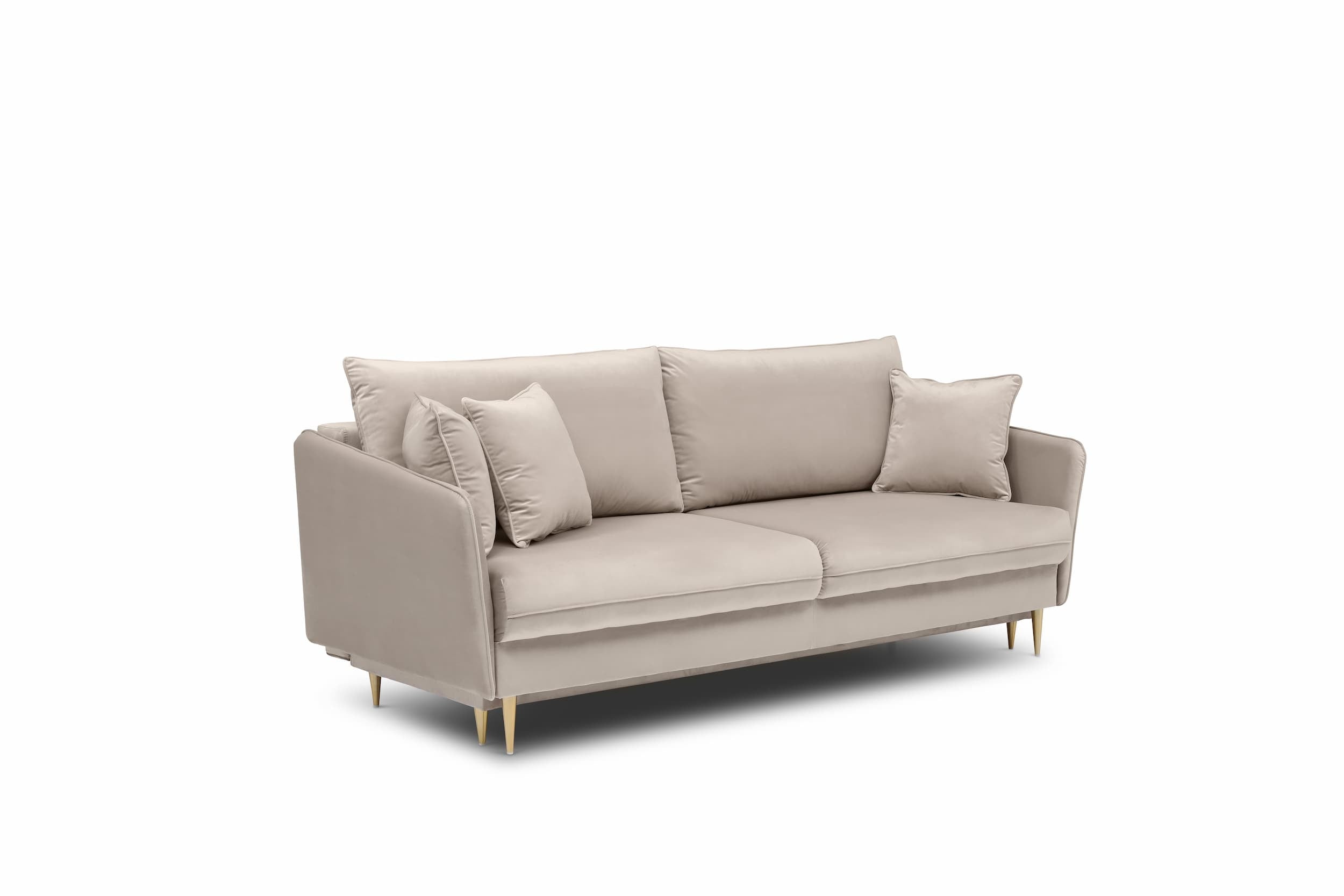 Puszman Canapea Extensibila, 3 Locuri, Lada de Depozitare, tapitata cu stofa, Perne Incluse, Volio Velvet Bej, l221xA100xH90 cm