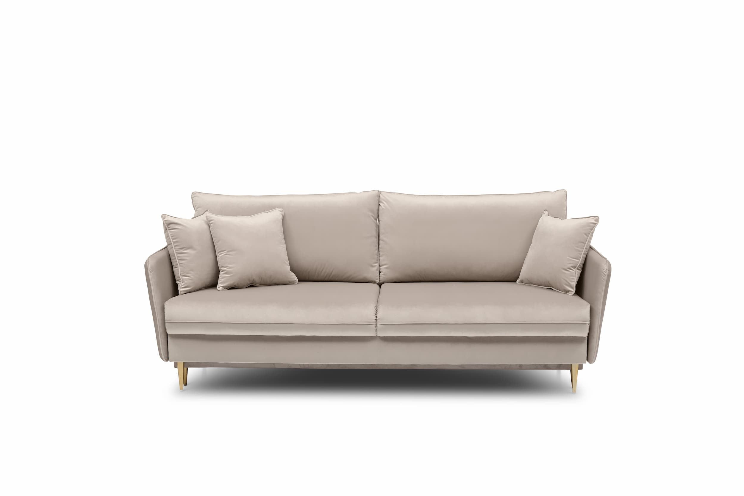 Puszman Canapea Extensibila, 3 Locuri, Lada de Depozitare, tapitata cu stofa, Perne Incluse, Volio Velvet Bej, l221xA100xH90 cm