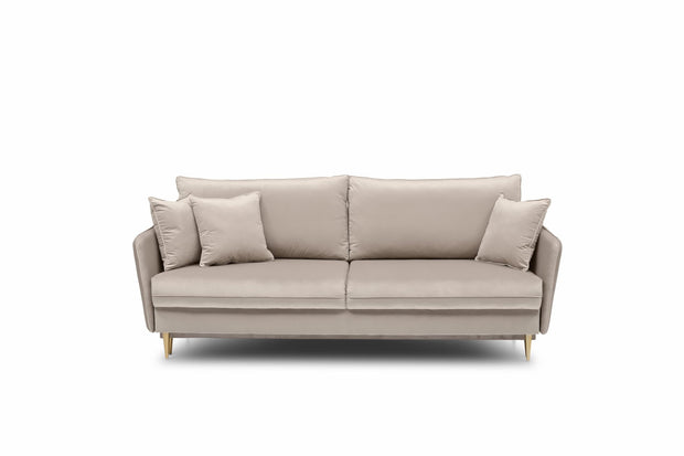 Puszman Canapea Extensibila, 3 Locuri, Lada de Depozitare, tapitata cu stofa, Perne Incluse, Volio Velvet Bej, l221xA100xH90 cm