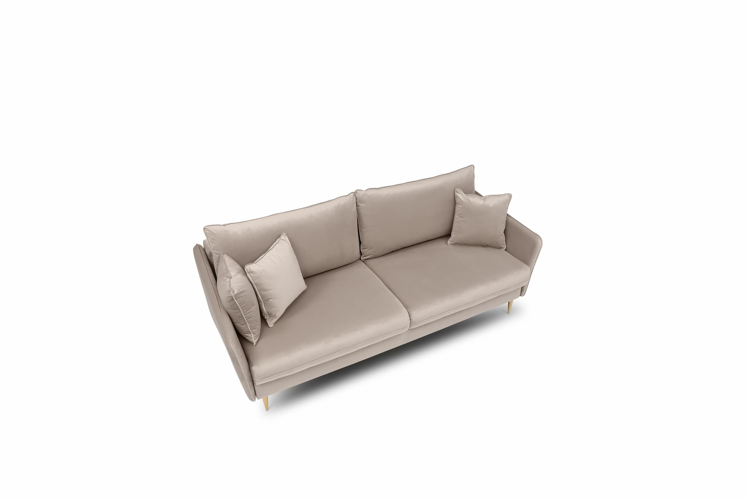 Puszman Canapea Extensibila, 3 Locuri, Lada de Depozitare, tapitata cu stofa, Perne Incluse, Volio Velvet Bej, l221xA100xH90 cm