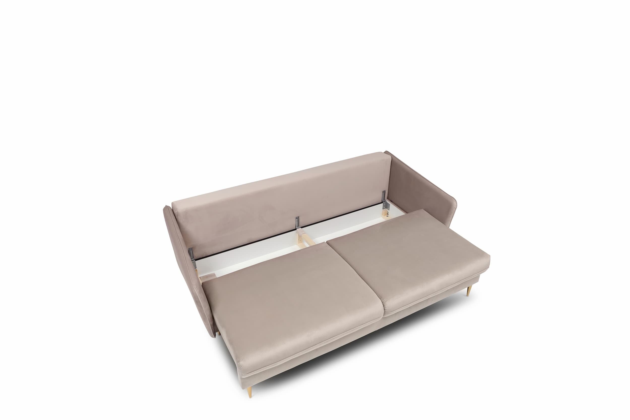 Puszman Canapea Extensibila, 3 Locuri, Lada de Depozitare, tapitata cu stofa, Perne Incluse, Volio Velvet Bej, l221xA100xH90 cm