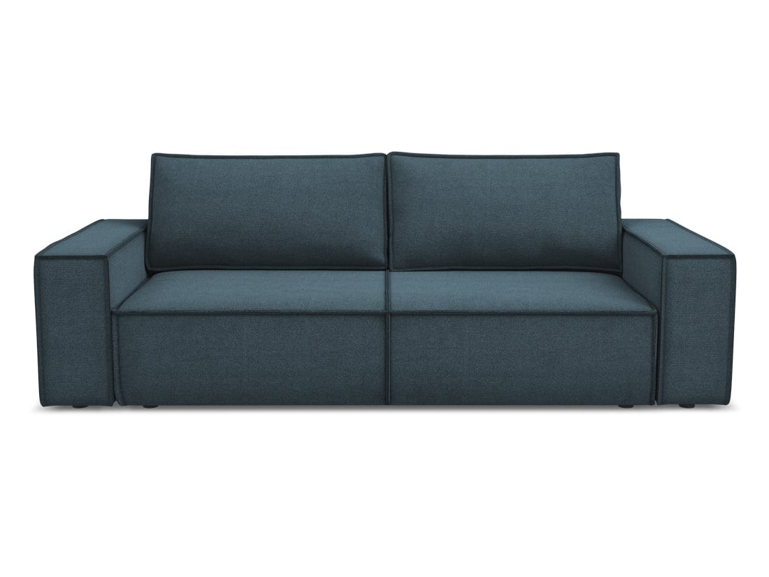 Makamii Canapea Extensibila, 3 locuri, Tapitata cu Stofa, Lada de Depozitare, Kimo 3SF-C5 Albastru Denim / Negru, l255xA105xH85 cm