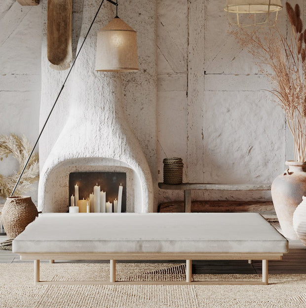 Woodman Canapea Extensibila, 3 Locuri, Tapitata cu Stofa, Le MAR Oil Crem / Natural, l201xA74xH70 cm