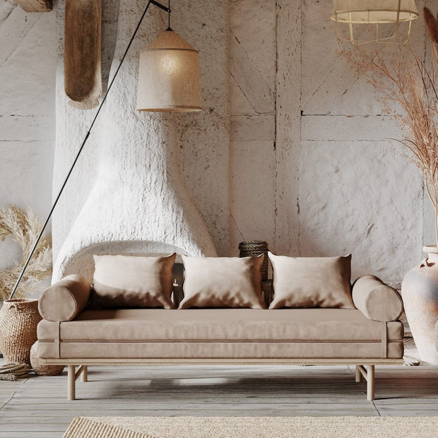 Woodman Canapea Extensibila, 3 Locuri, Tapitata cu Stofa, Le MAR Untreated Bej / Natural, l201xA74xH70 cm