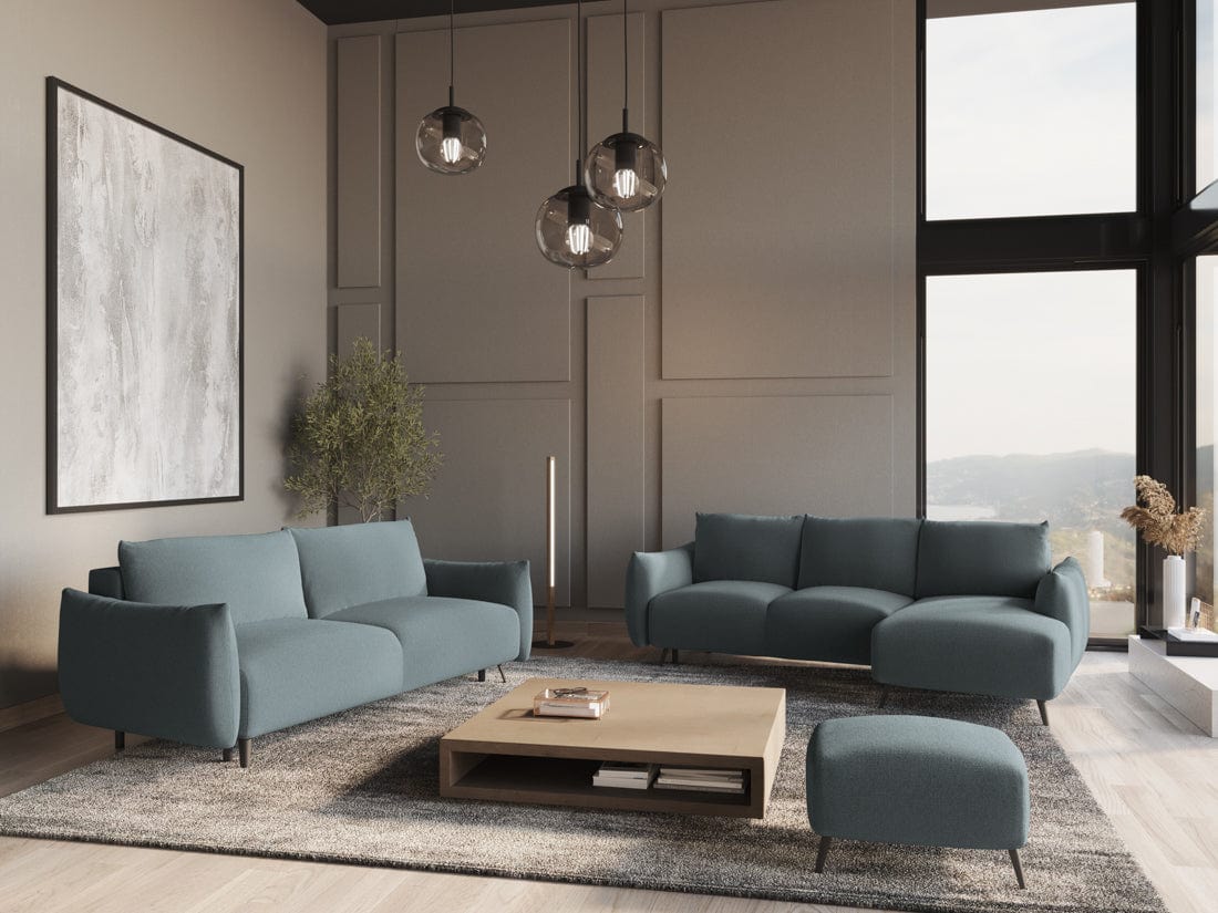 Makamii Canapea Extensibila, 3 locuri, Tapitata cu Stofa, Malie 3SF-C12 Albastru Denim / Negru, l230xA105xH86 cm