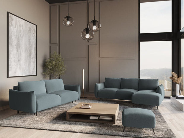 Makamii Canapea Extensibila, 3 locuri, Tapitata cu Stofa, Malie 3SF-C12 Albastru Denim / Negru, l230xA105xH86 cm