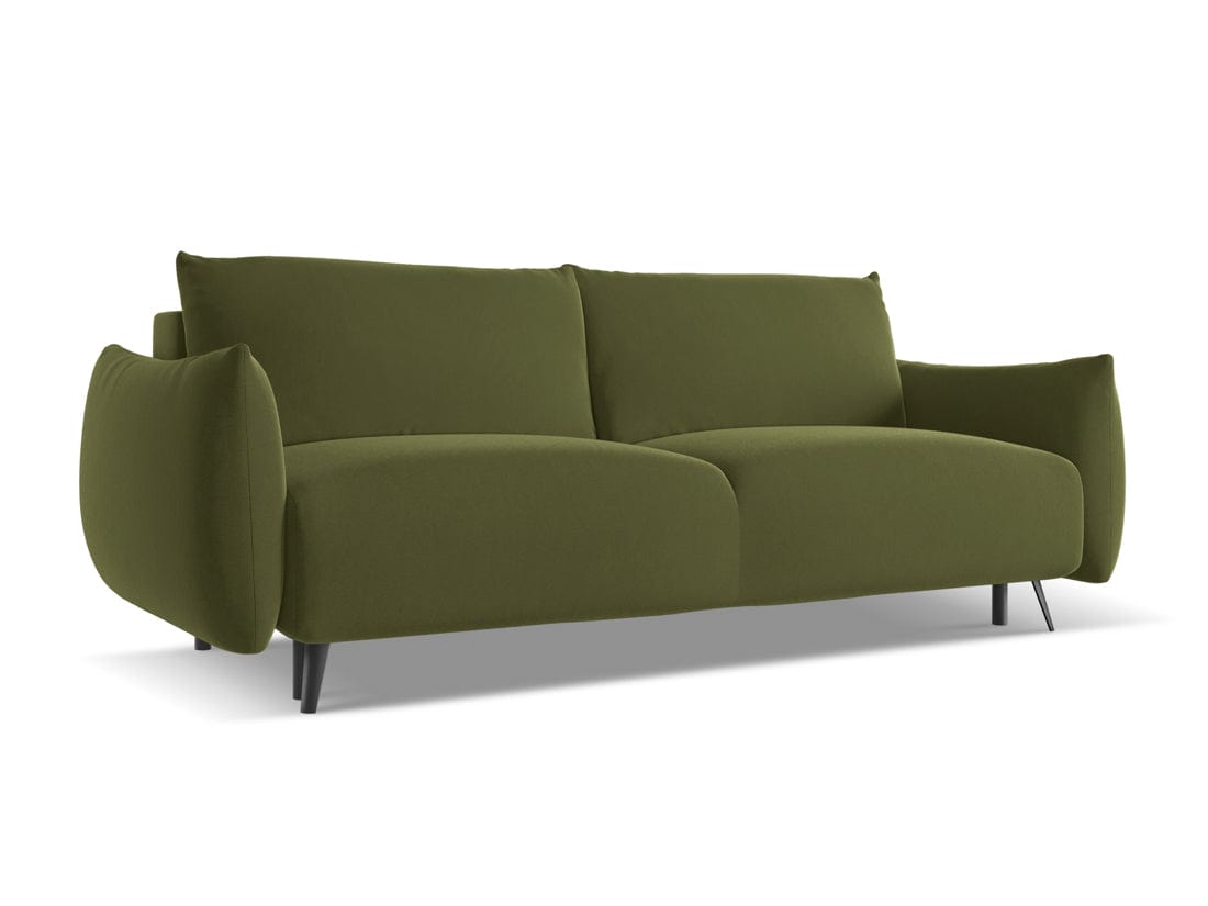Makamii Canapea Extensibila, 3 locuri, Tapitata cu Stofa, Malie Velvet 3SF-C23 Verde Olive / Negru, l230xA105xH86 cm