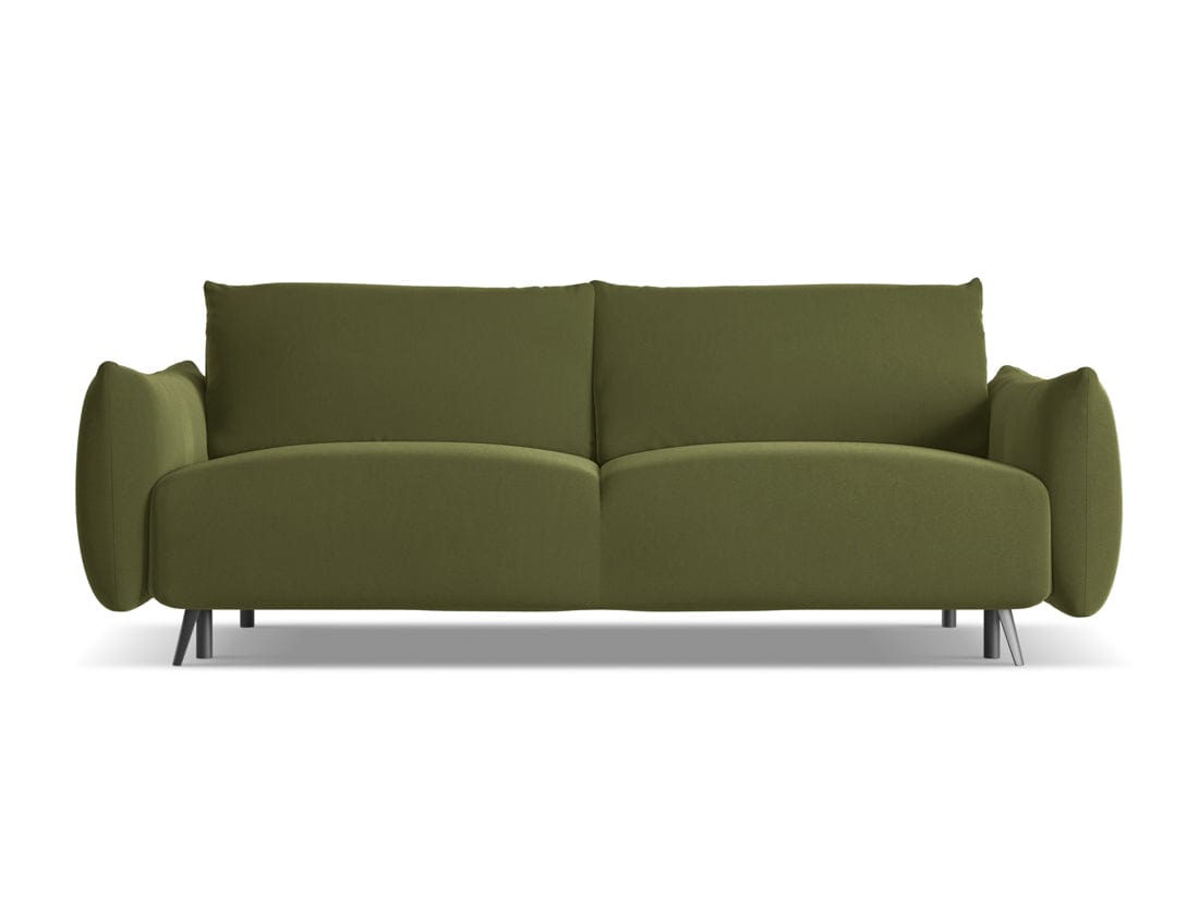 Makamii Canapea Extensibila, 3 locuri, Tapitata cu Stofa, Malie Velvet 3SF-C23 Verde Olive / Negru, l230xA105xH86 cm