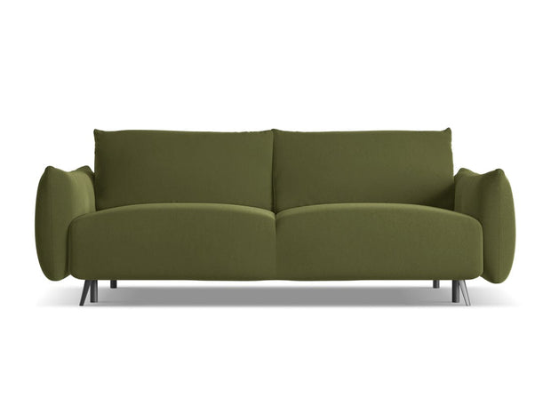 Makamii Canapea Extensibila, 3 locuri, Tapitata cu Stofa, Malie Velvet 3SF-C23 Verde Olive / Negru, l230xA105xH86 cm