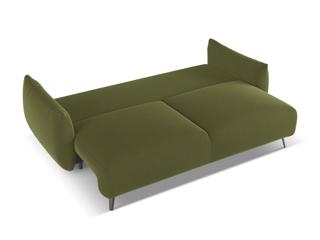Makamii Canapea Extensibila, 3 locuri, Tapitata cu Stofa, Malie Velvet 3SF-C23 Verde Olive / Negru, l230xA105xH86 cm