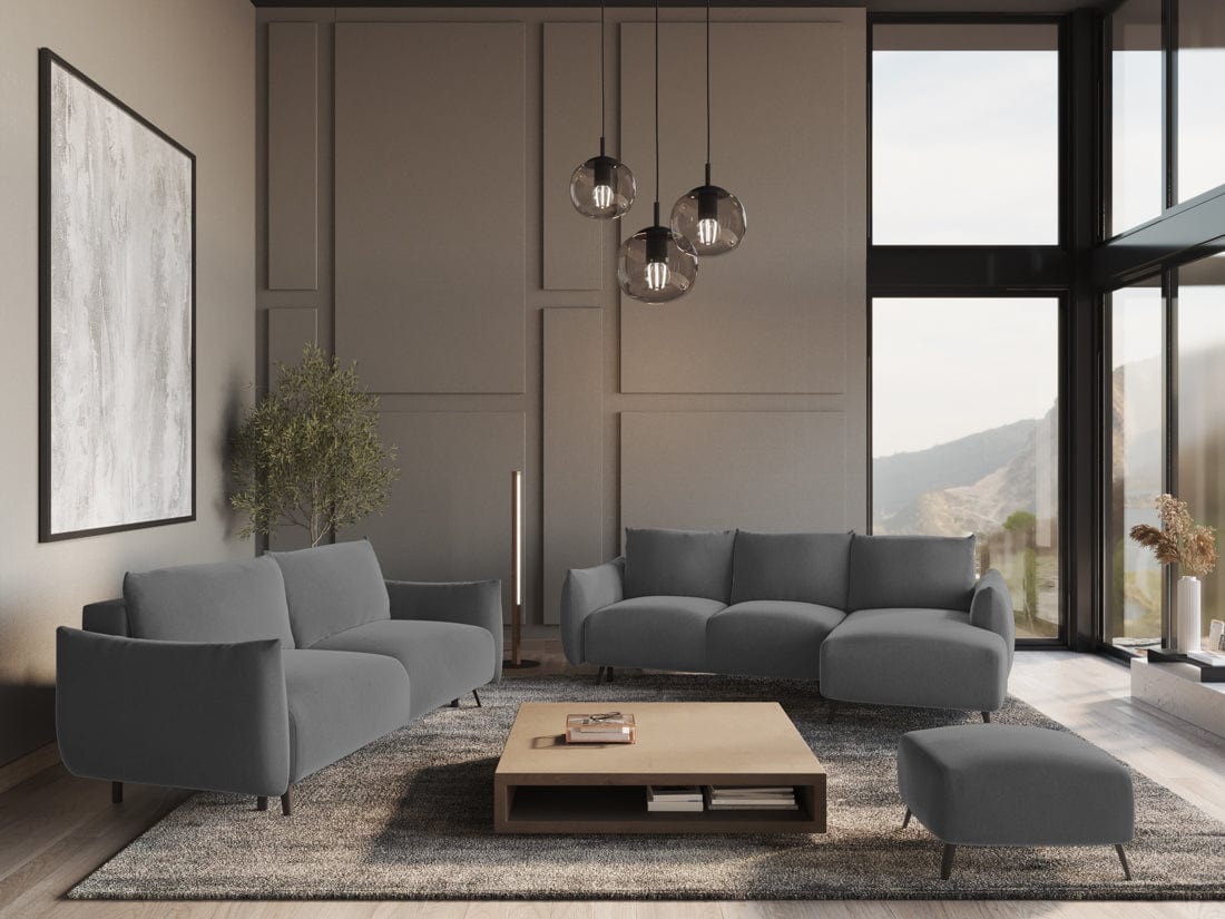 Makamii Canapea Extensibila, 3 locuri, Tapitata cu Stofa, Malie Velvet 3SF-C4 Gri / Negru, l230xA105xH86 cm