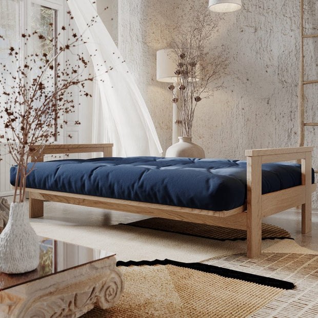 Woodman Canapea Extensibila, 3 Locuri, Tapitata cu Stofa, Mexico Oil Albastru / Natural, l210xA105xH83 cm