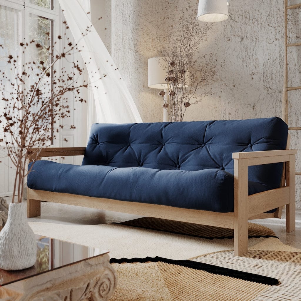 Woodman Canapea Extensibila, 3 Locuri, Tapitata cu Stofa, Mexico Oil Albastru / Natural, l210xA105xH83 cm