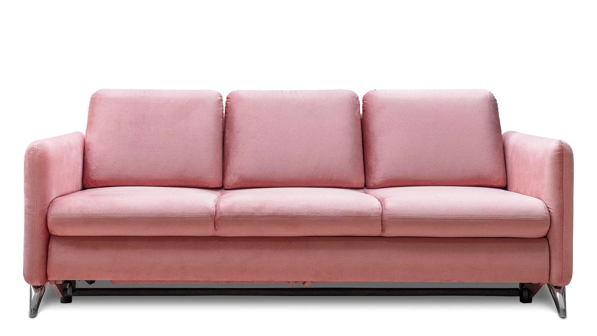 Canapea Extensibila, 3 Locuri, tapitata cu stofa, Spatar Reglabil, Tangit Velvet Roz / Crom, l256xA114xH90 cm (2)