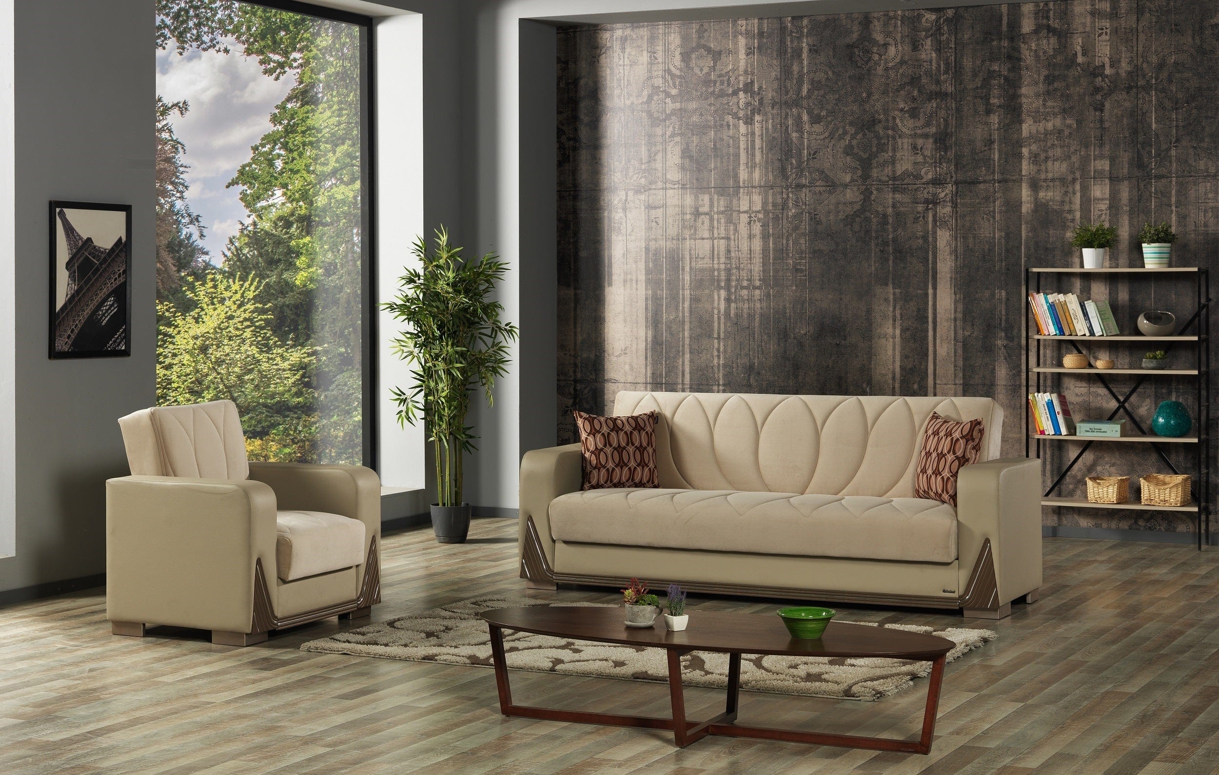 Serhat Canapea extensibila cu lada de depozitare, tapitata cu stofa 3 locuri Bugatti Crem, l230xA80xH90 cm