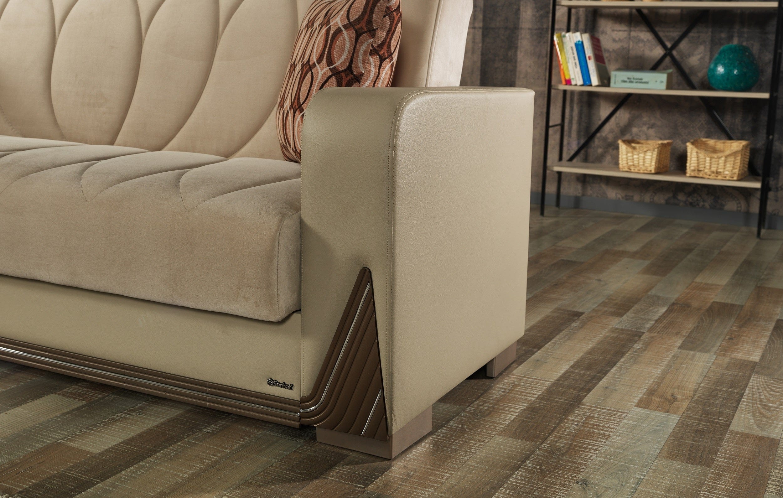 Serhat Canapea extensibila cu lada de depozitare, tapitata cu stofa 3 locuri Bugatti Crem, l230xA80xH90 cm