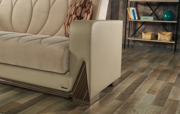 Serhat Canapea extensibila cu lada de depozitare, tapitata cu stofa 3 locuri Bugatti Crem, l230xA80xH90 cm