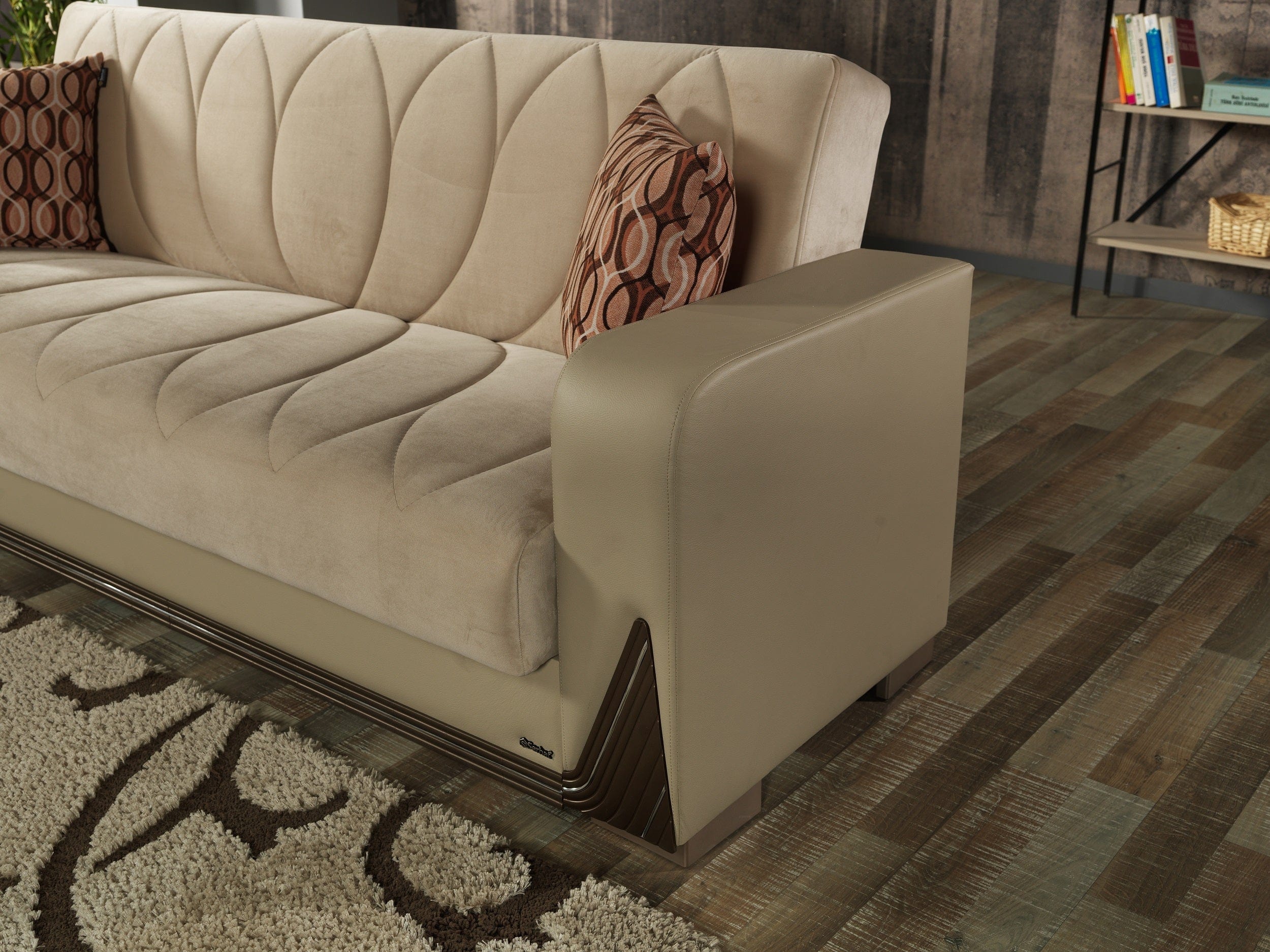 Serhat Canapea extensibila cu lada de depozitare, tapitata cu stofa 3 locuri Bugatti Crem, l230xA80xH90 cm