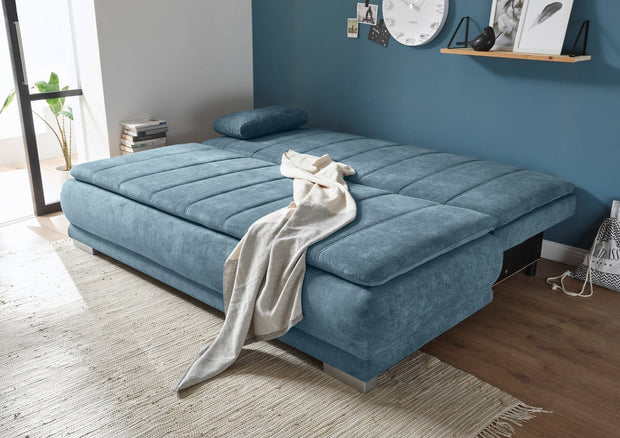 BlackRedWhite Canapea extensibila cu lada de depozitare, tapitata cu stofa, 3 locuri, Eliana Albastru, l208xA105xH93 cm