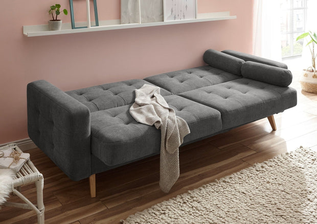 BlackRedWhite Canapea extensibila cu lada de depozitare, tapitata cu stofa, 3 locuri, Ford Gri Inchis, l222xA90xH86 cm