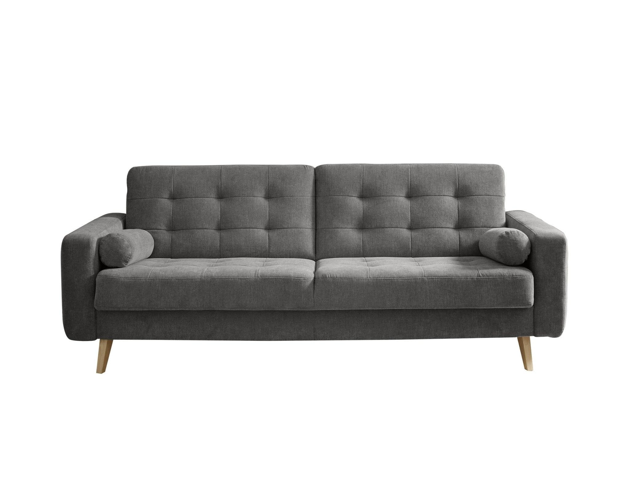 BlackRedWhite Canapea extensibila cu lada de depozitare, tapitata cu stofa, 3 locuri, Ford Gri Inchis, l222xA90xH86 cm