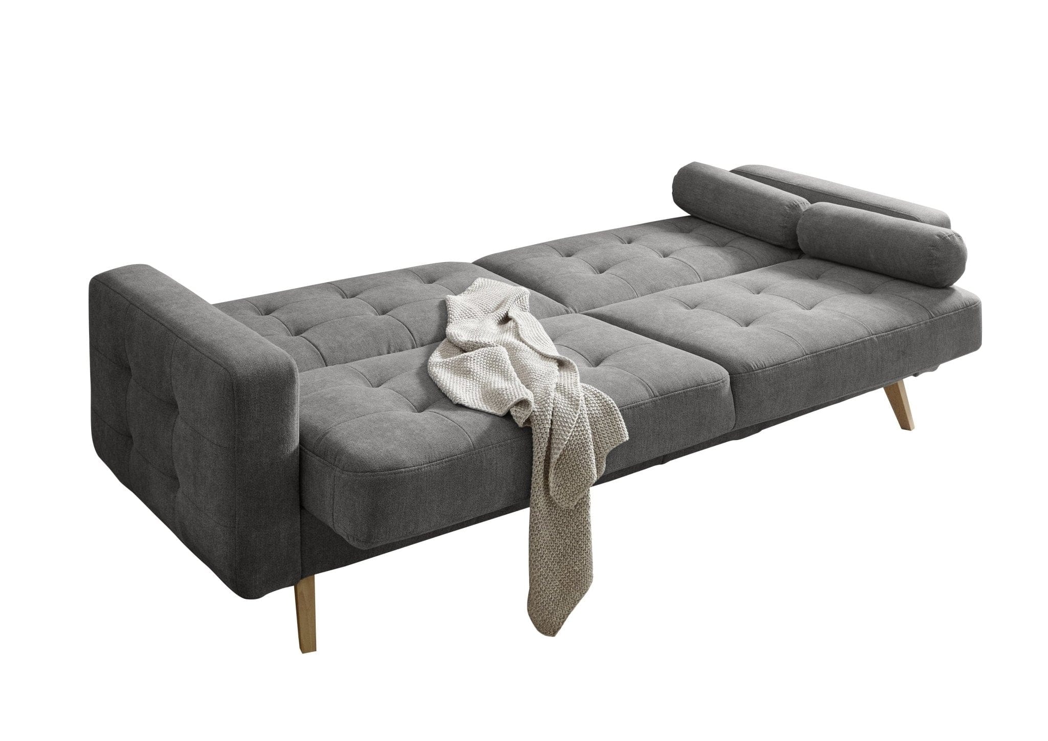 BlackRedWhite Canapea extensibila cu lada de depozitare, tapitata cu stofa, 3 locuri, Ford Gri Inchis, l222xA90xH86 cm