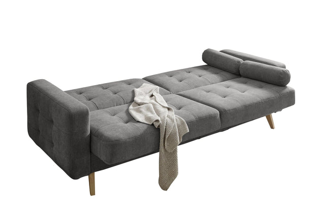 BlackRedWhite Canapea extensibila cu lada de depozitare, tapitata cu stofa, 3 locuri, Ford Gri Inchis, l222xA90xH86 cm