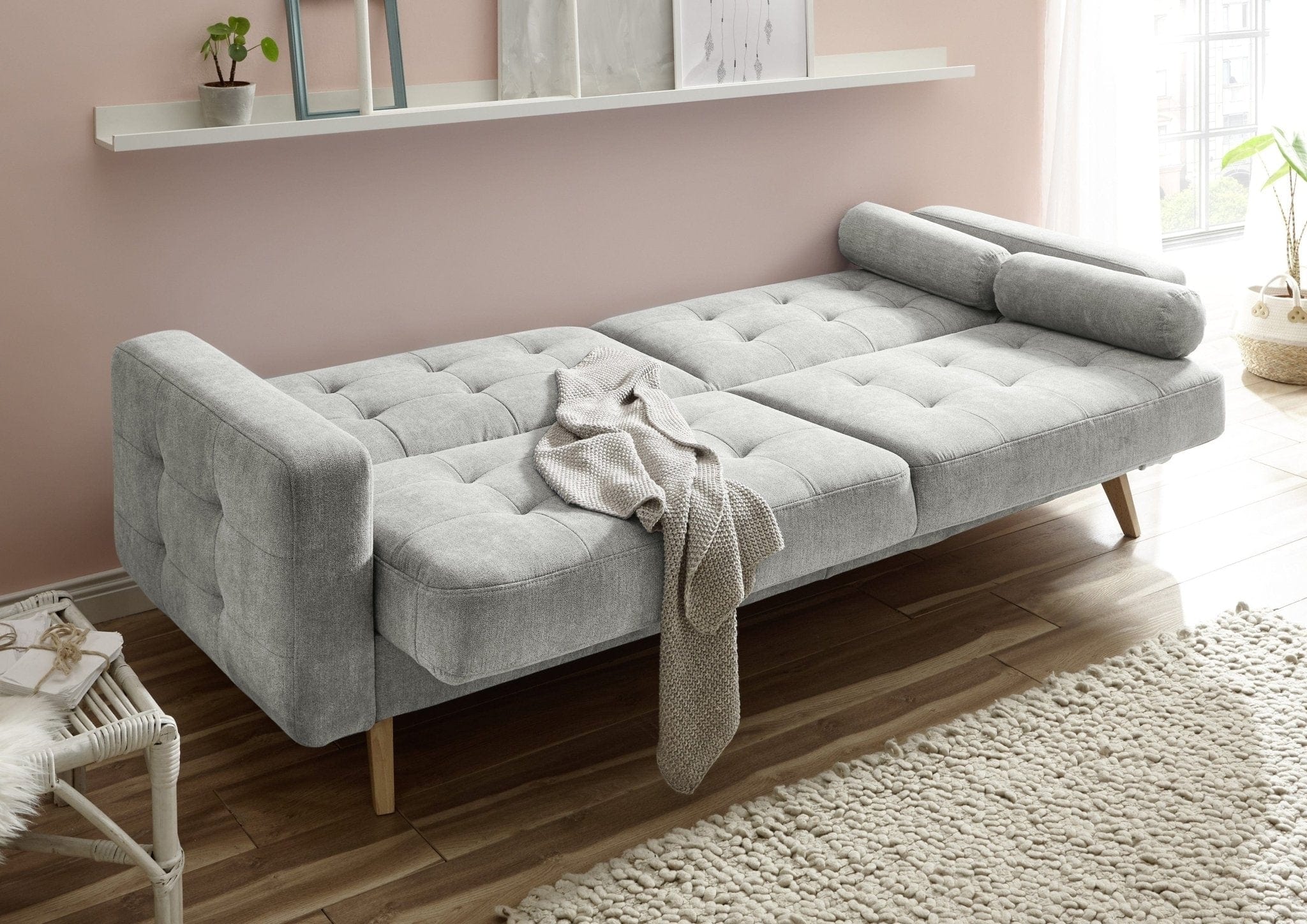 BlackRedWhite Canapea extensibila cu lada de depozitare, tapitata cu stofa, 3 locuri Ford Gri, l222xA90xH86 cm