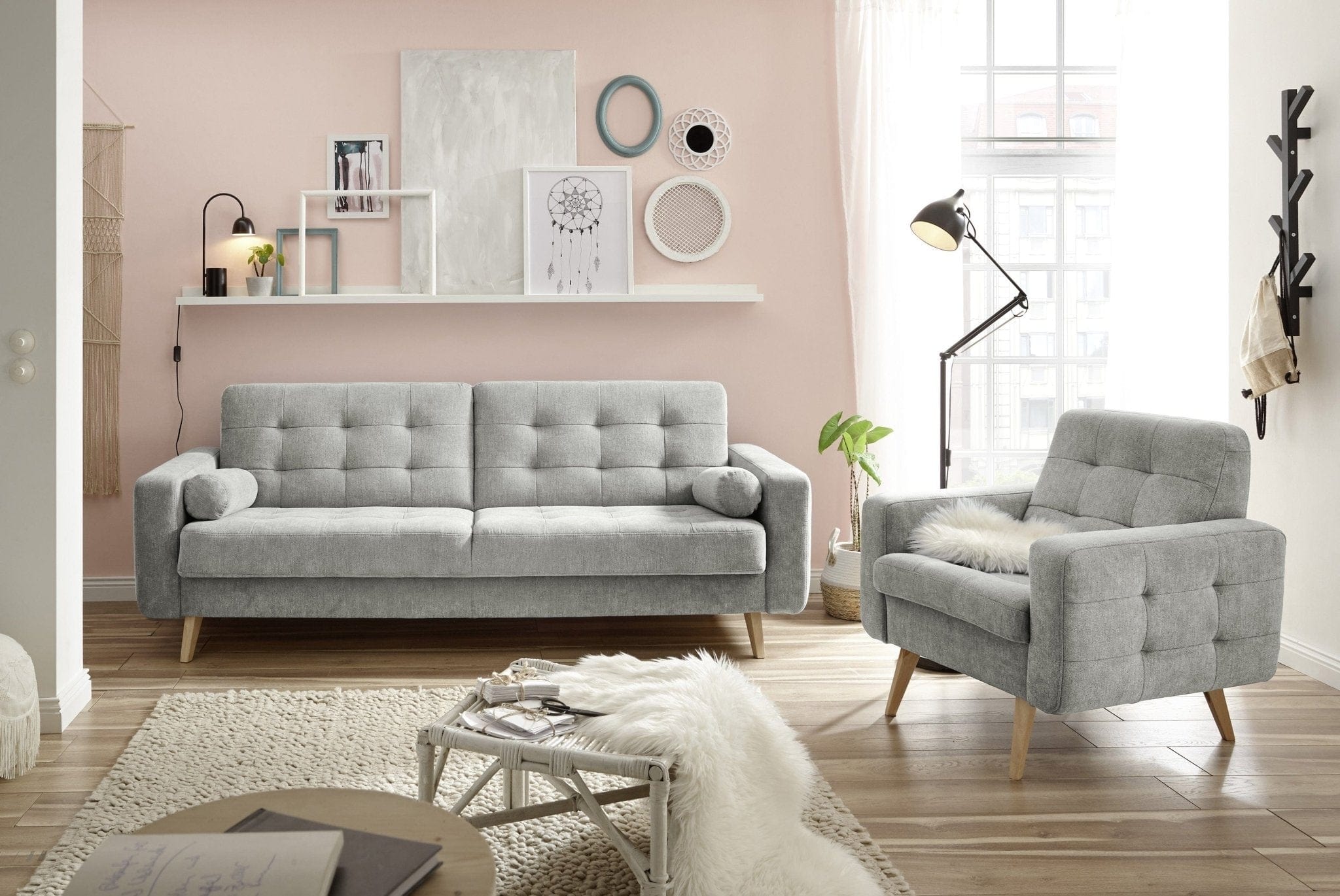 BlackRedWhite Canapea extensibila cu lada de depozitare, tapitata cu stofa, 3 locuri Ford Gri, l222xA90xH86 cm