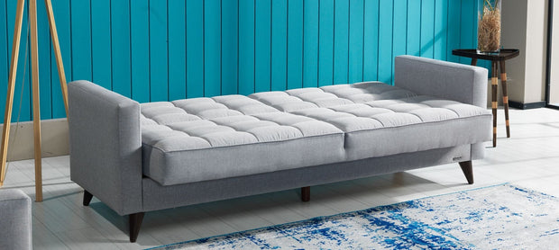 Serhat Canapea extensibila cu lada de depozitare, tapitata cu stofa 3 locuri Orlando Gri K1, l214xA84xH86 cm