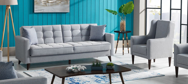 Serhat Canapea extensibila cu lada de depozitare, tapitata cu stofa 3 locuri Orlando Gri K1, l214xA84xH86 cm