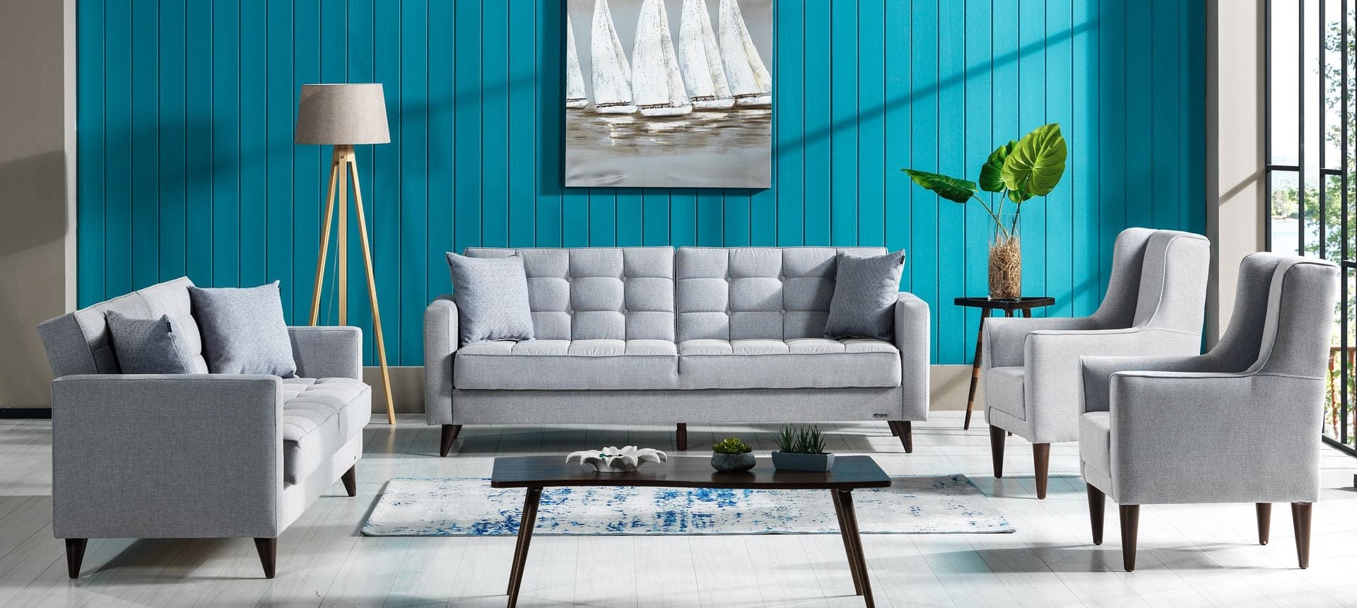 Serhat Canapea extensibila cu lada de depozitare, tapitata cu stofa 3 locuri Orlando Gri K1, l214xA84xH86 cm