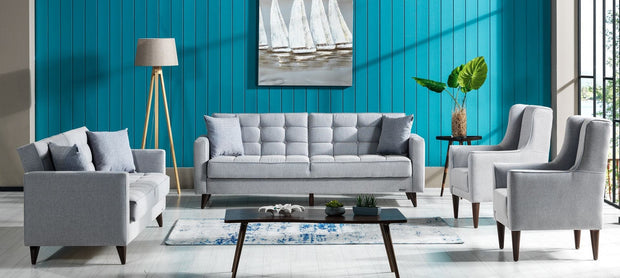 Serhat Canapea extensibila cu lada de depozitare, tapitata cu stofa 3 locuri Orlando Gri K1, l214xA84xH86 cm