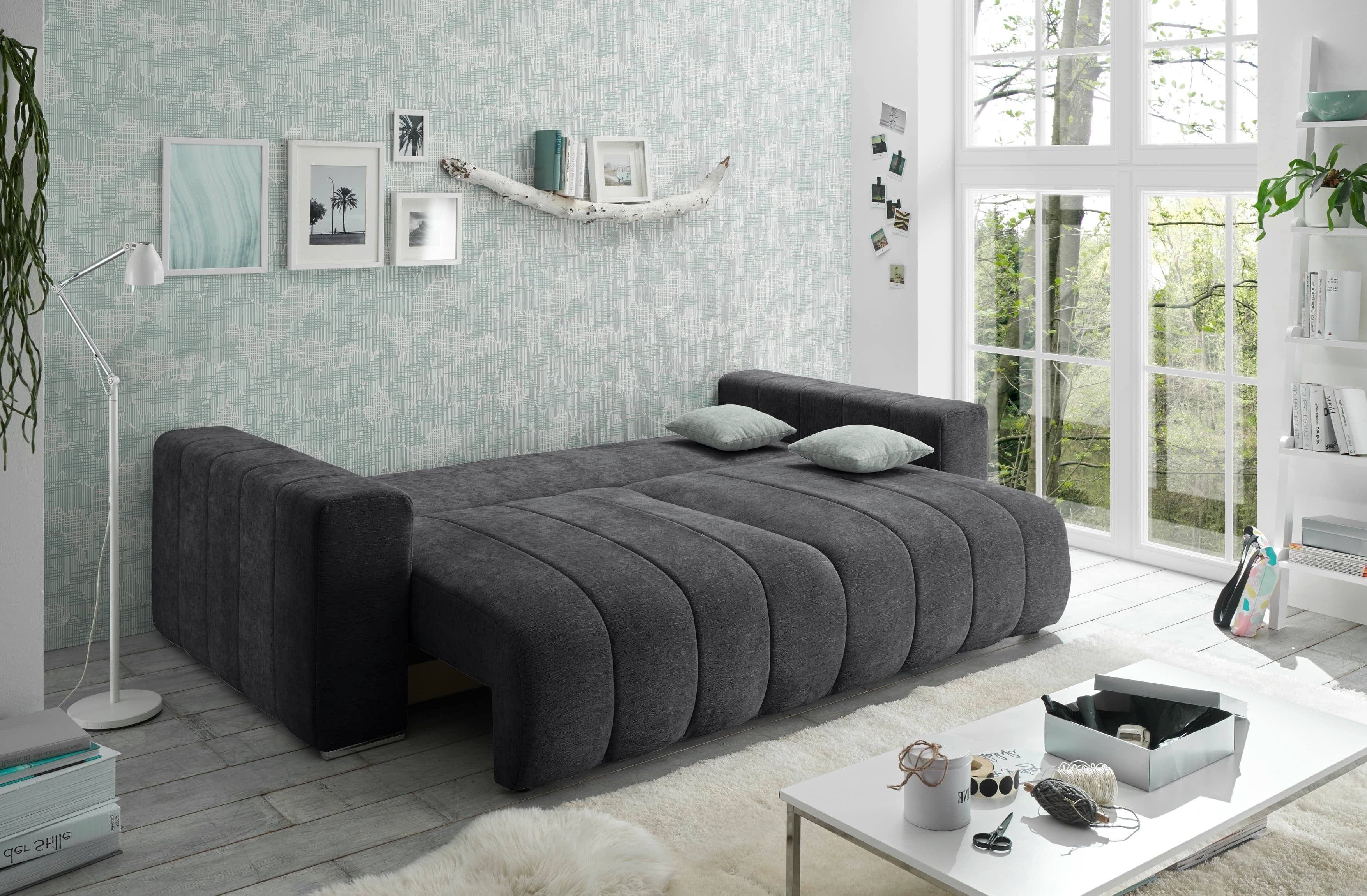 BlackRedWhite Canapea extensibila cu lada de depozitare, tapitata cu stofa, 3 locuri, Tris Grafit, l250xA115xH87 cm