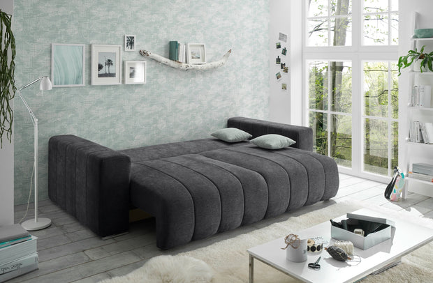 BlackRedWhite Canapea extensibila cu lada de depozitare, tapitata cu stofa, 3 locuri, Tris Grafit, l250xA115xH87 cm