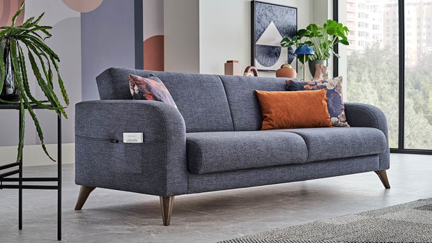 Dogtas Canapea extensibila tapitata cu stofa, 3 locuri, Hilda Grafit, l212xA85xH79 cm