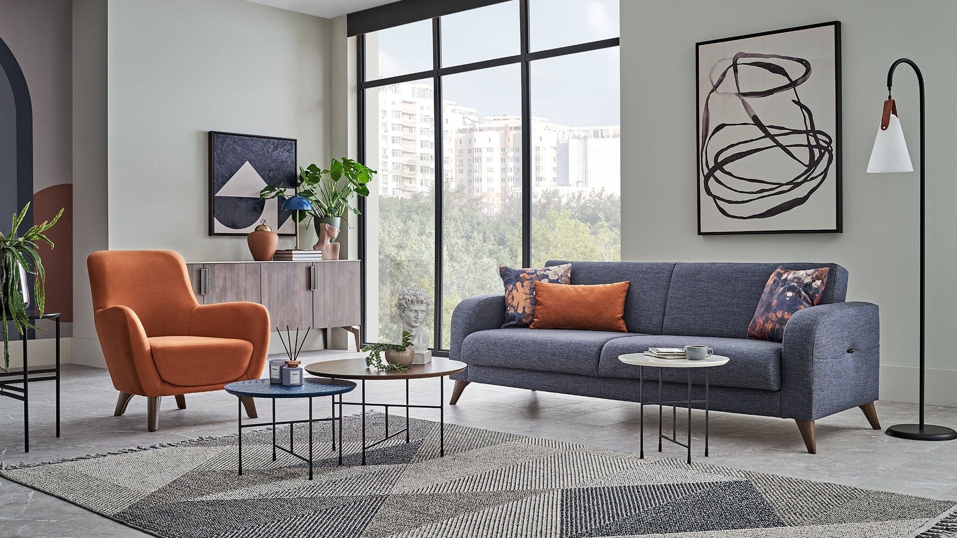 Dogtas Canapea extensibila tapitata cu stofa, 3 locuri, Hilda Grafit, l212xA85xH79 cm