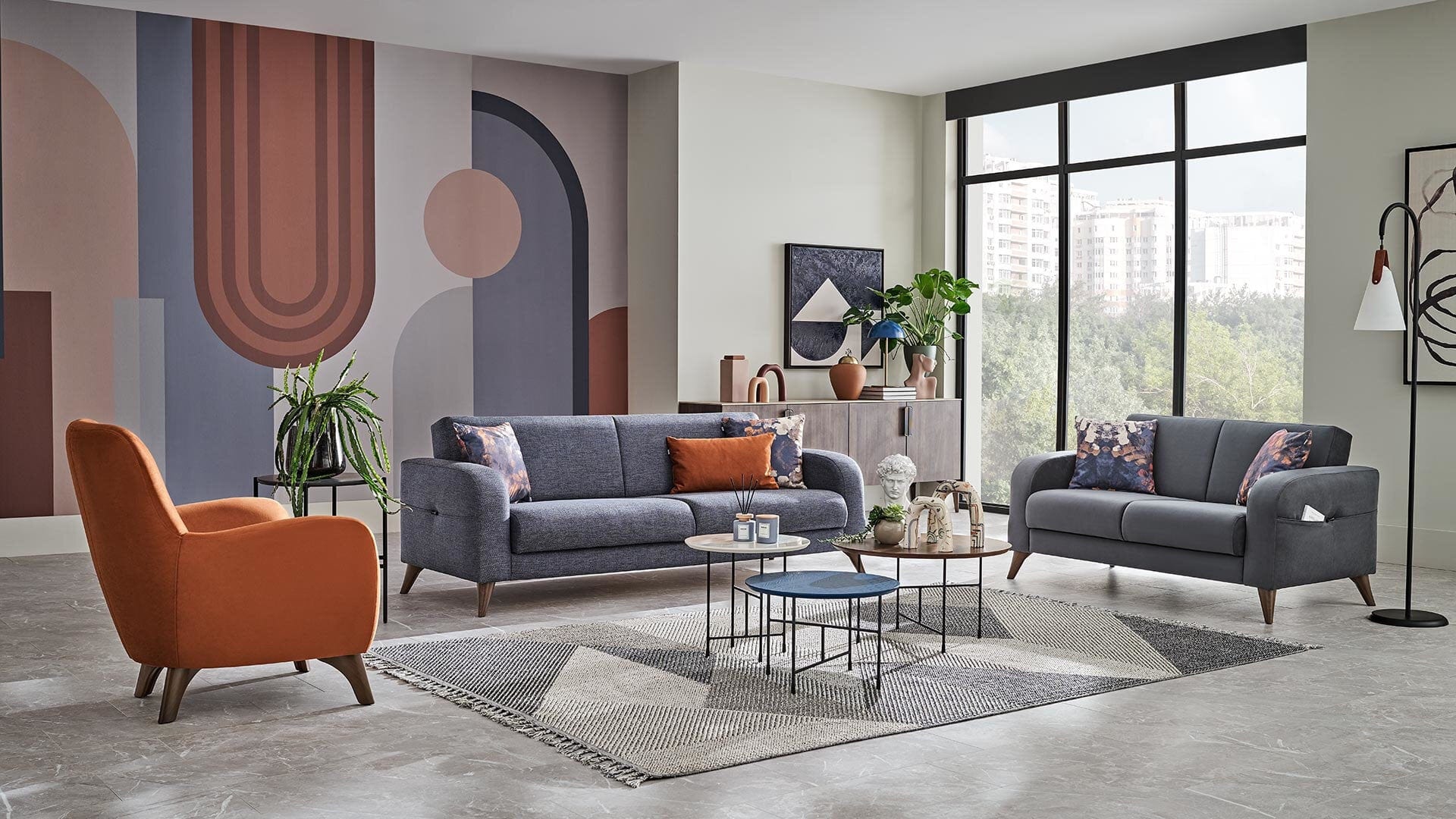 Dogtas Canapea extensibila tapitata cu stofa, 3 locuri, Hilda Grafit, l212xA85xH79 cm