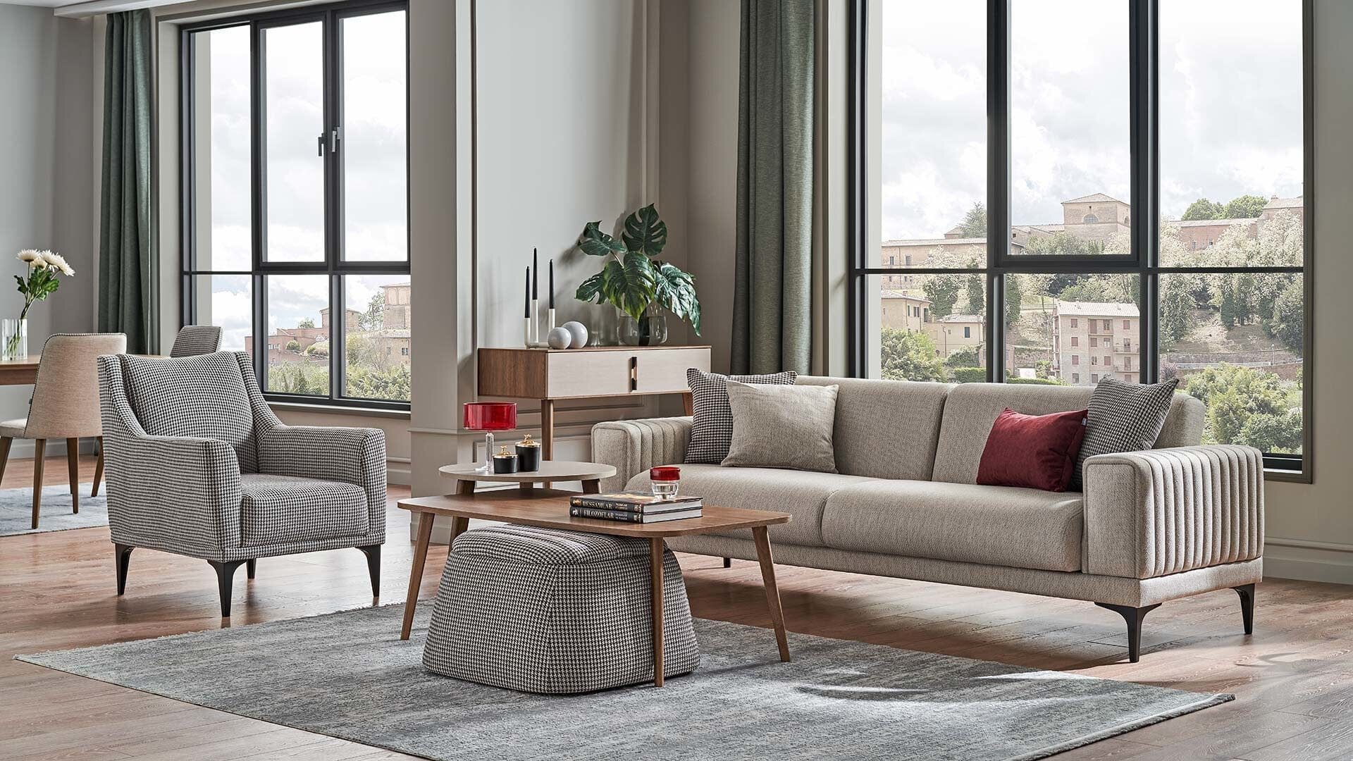 Dogtas Canapea extensibila tapitata cu stofa, 3 locuri, Nova Grej, l239xA88xH76 cm