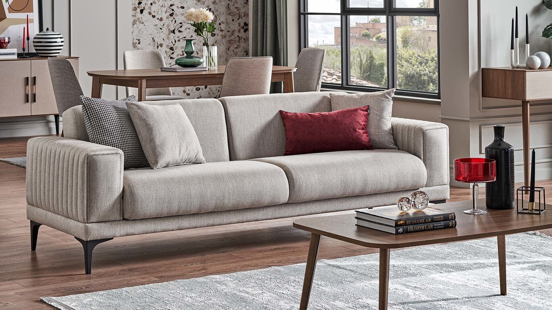 Dogtas Canapea extensibila tapitata cu stofa, 3 locuri, Nova Grej, l239xA88xH76 cm