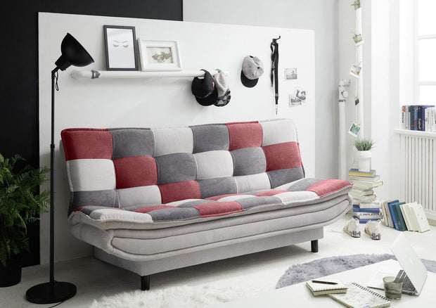 BlackRedWhite Canapea extensibila tapitata cu stofa, 3 locuri Patris Patch Gri / Bordeaux, l188xA89xH90 cm