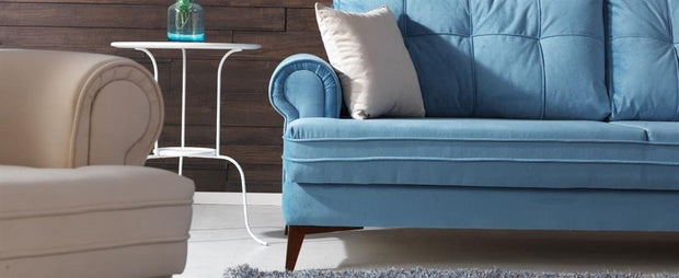 Serhat Canapea extensibila tapitata cu stofa, 3 locuri Step Albastru K1, l225xA92xH85 cm