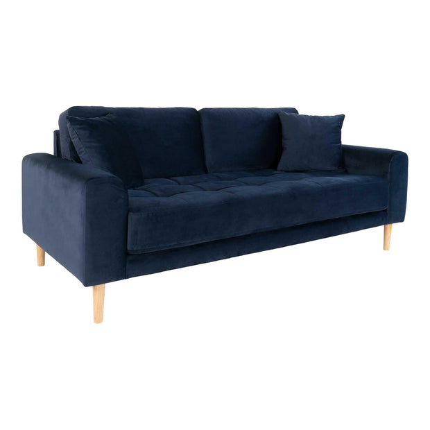 House Nordic Canapea Fixa, 2,5 Locuri, tapitat cu stofa, Perne Incluse, Lido S Velvet Bleumarin / Natural, l180xA93xH76 cm