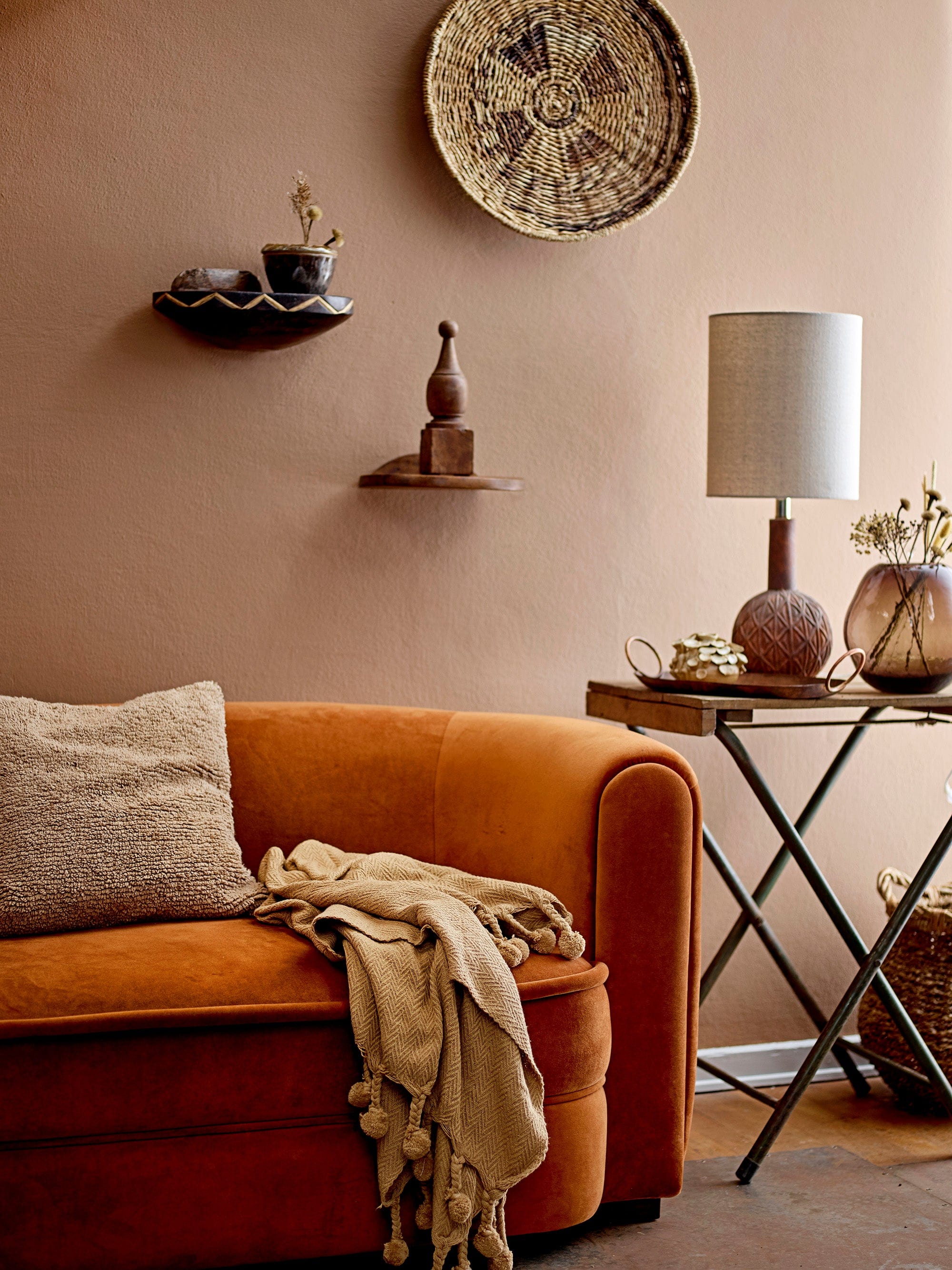 Bloomingville Canapea Fixa, 2 locuri, Tapita cu Stofa, Malala Maro, l152xA79xH73 cm