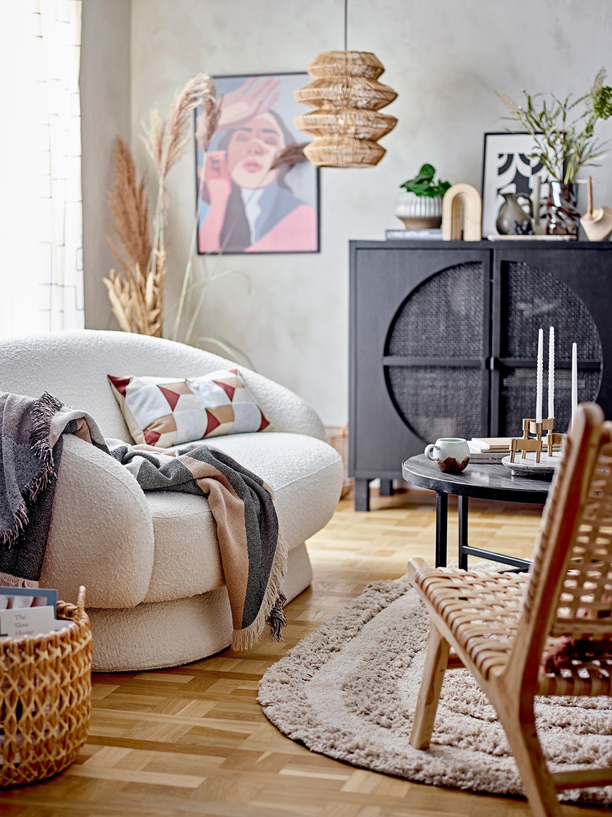 Bloomingville Canapea Fixa, 2 locuri, Tapita cu Stofa, Ted Alb, l160xA84xH74 cm