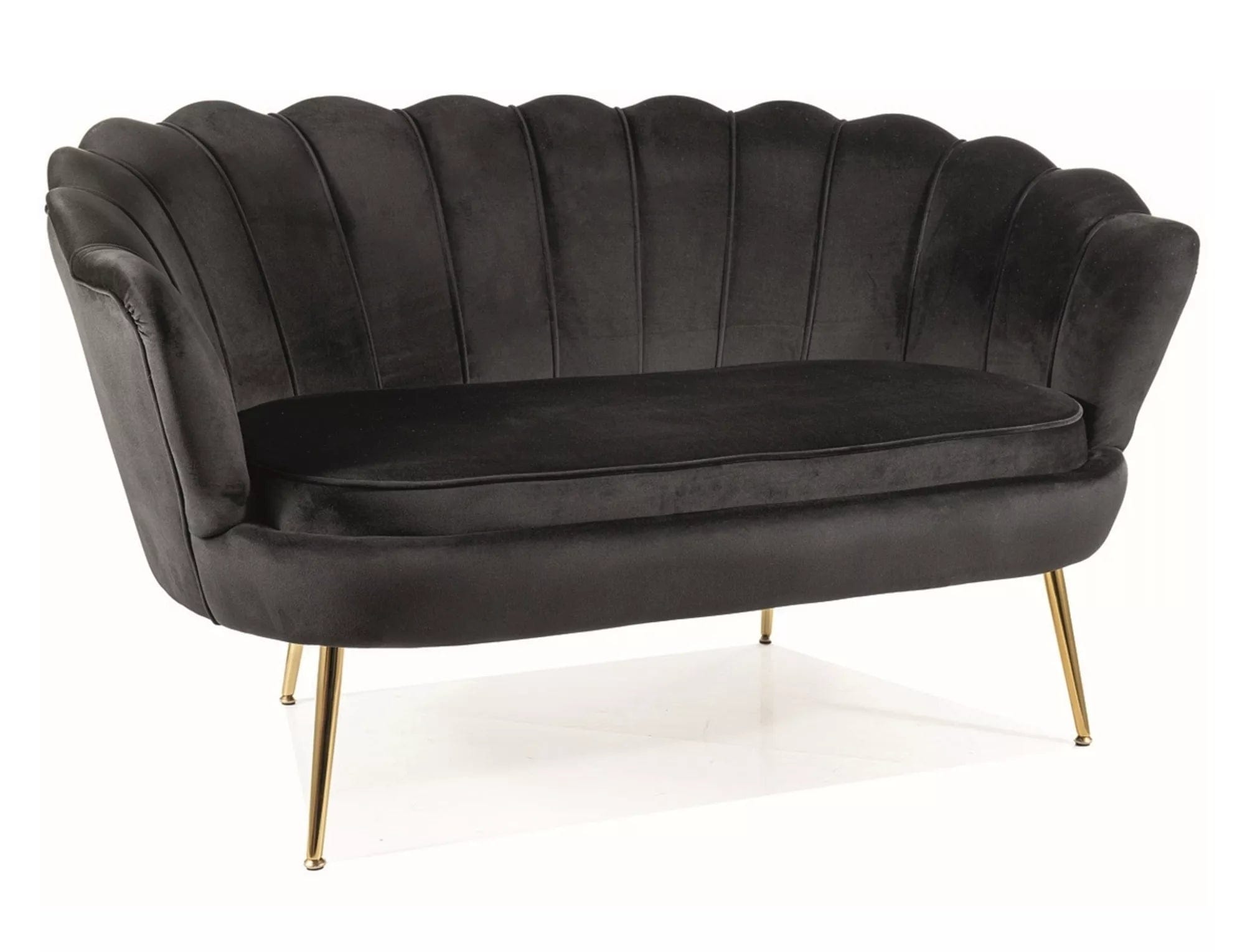 Canapea Fixa, 2 locuri, tapitata cu stofa, Camellia 2 Velvet Negru / Auriu, l135xA76xH77 cm