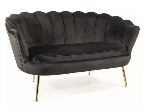 Canapea Fixa, 2 locuri, tapitata cu stofa, Camellia 2 Velvet Negru / Auriu, l135xA76xH77 cm