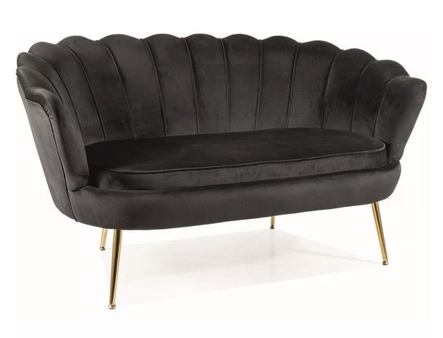 Canapea Fixa, 2 locuri, tapitata cu stofa, Camellia 2 Velvet Negru / Auriu, l135xA76xH77 cm